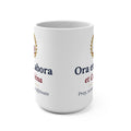 Ora et Labora et Caffeina funny Catholic coffee mug with laurel wreath and coffee cup