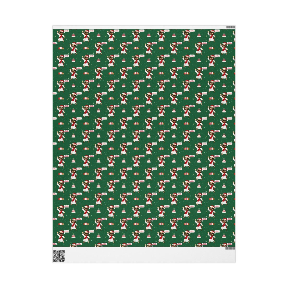 Funny Christmas wrapping paper with dancing Jesus in a Santa hat and sunglasses saying It's my birthday