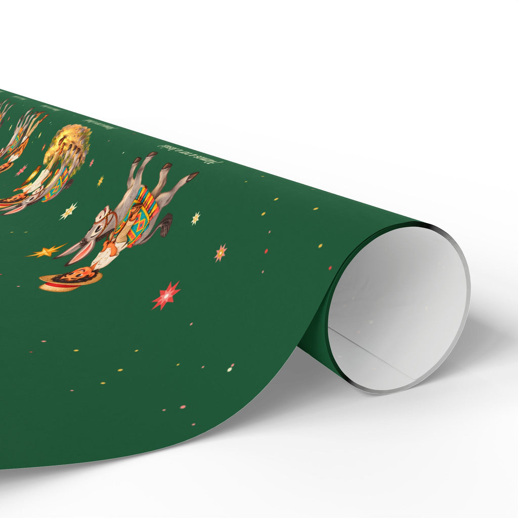Burrito Navideño Christmas wrapping paper in green with ¡Vamos a ver a Jesús!