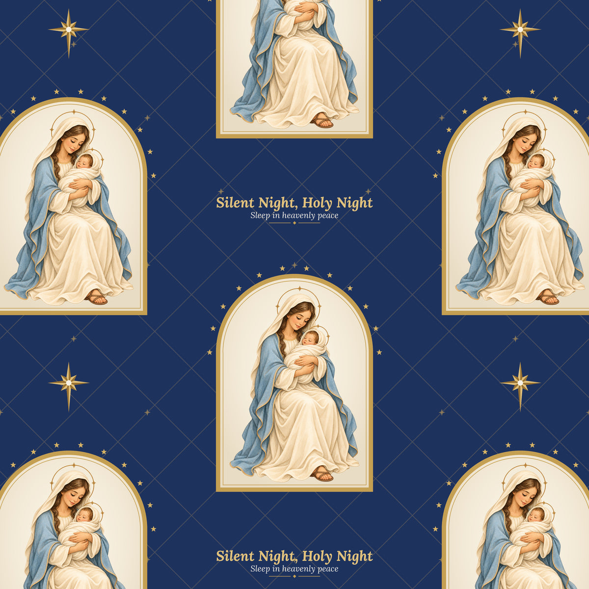 Silent Night Madonna and Child Christmas wrapping paper close-up of the print