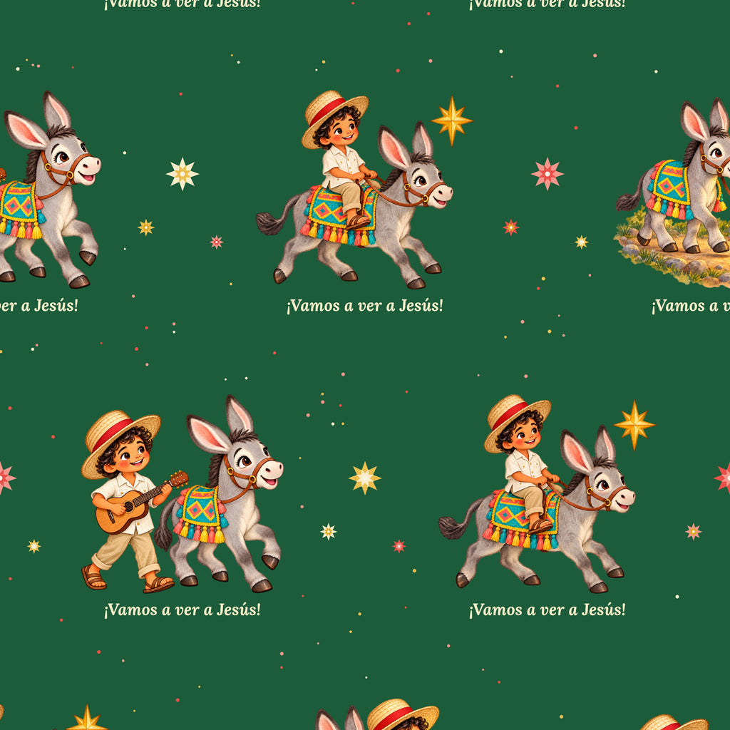 Green Burrito Navideño Christmas wrapping paper close-up of the print