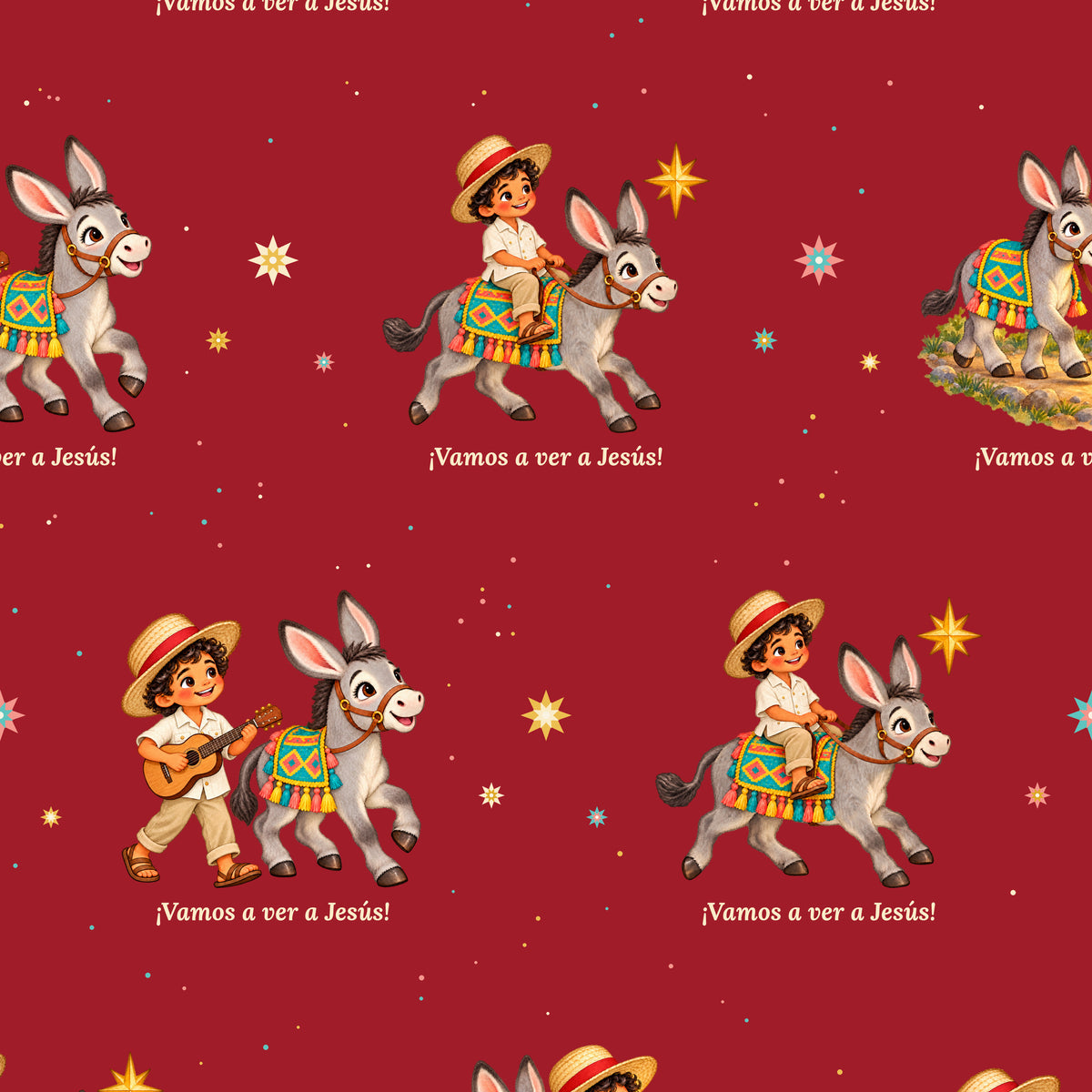 Red Burrito Navideño Christmas wrapping paper close-up of the print