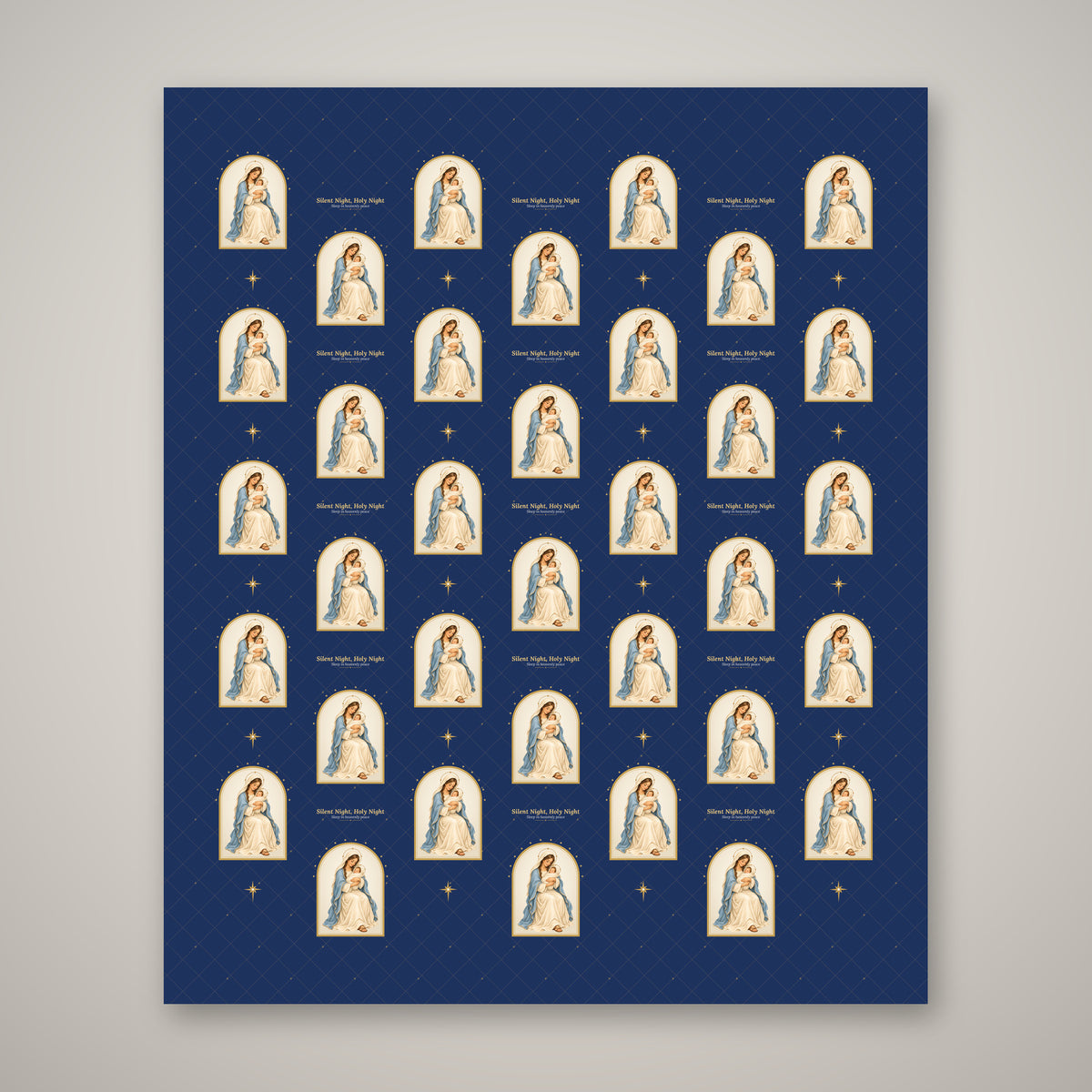 Silent Night Madonna and Child Christmas wrapping paper, full 30 x 36 inch sheet