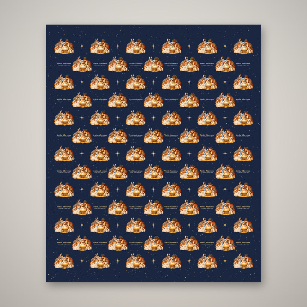 Venite Adoremus nativity Christmas wrapping paper, full 30 x 36 inch sheet