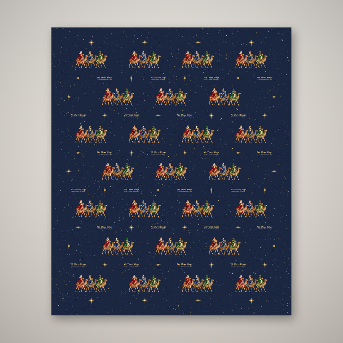 We Three Kings Christmas wrapping paper, full 30 x 36 inch sheet