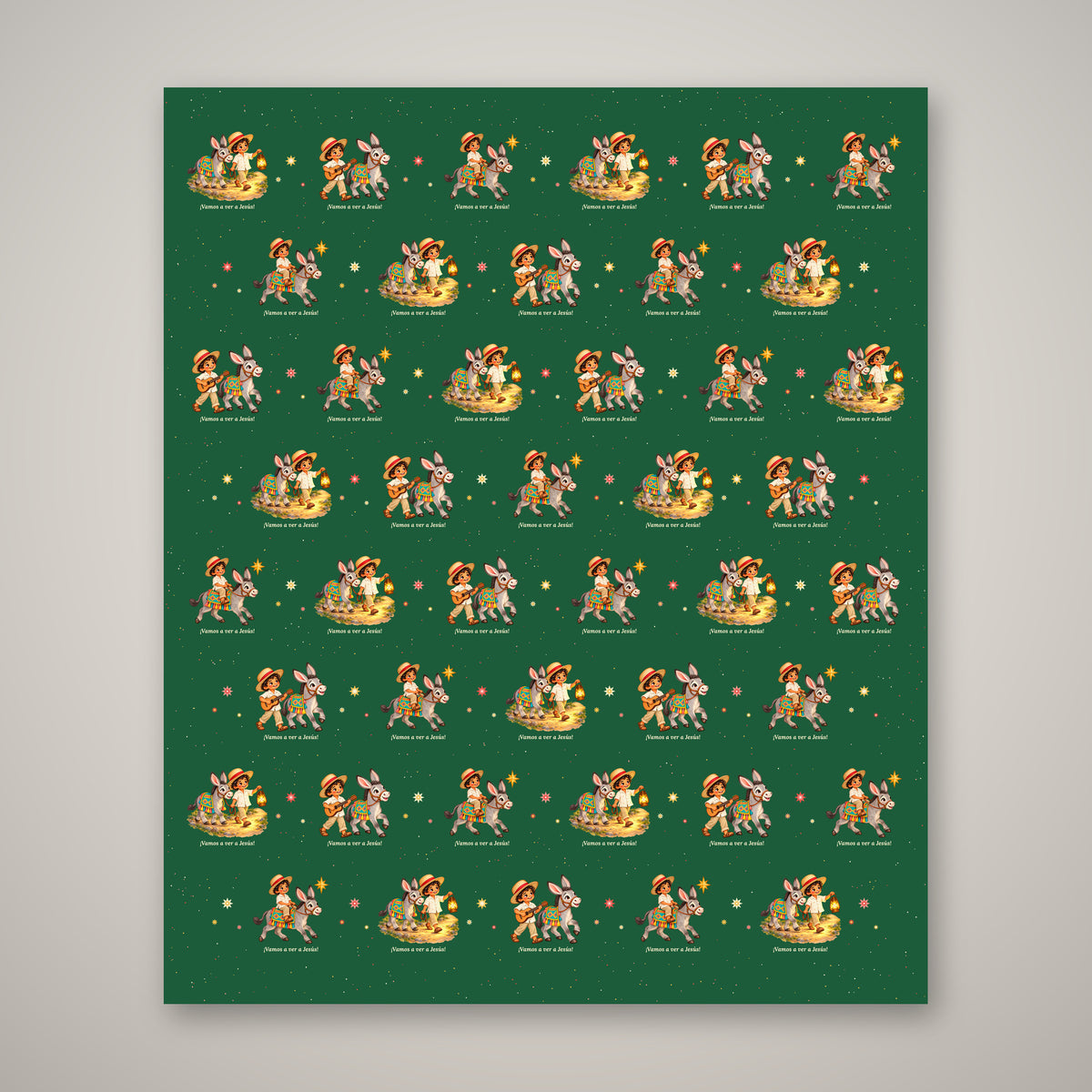 Green Burrito Navideño Christmas wrapping paper, full 30 x 36 inch sheet