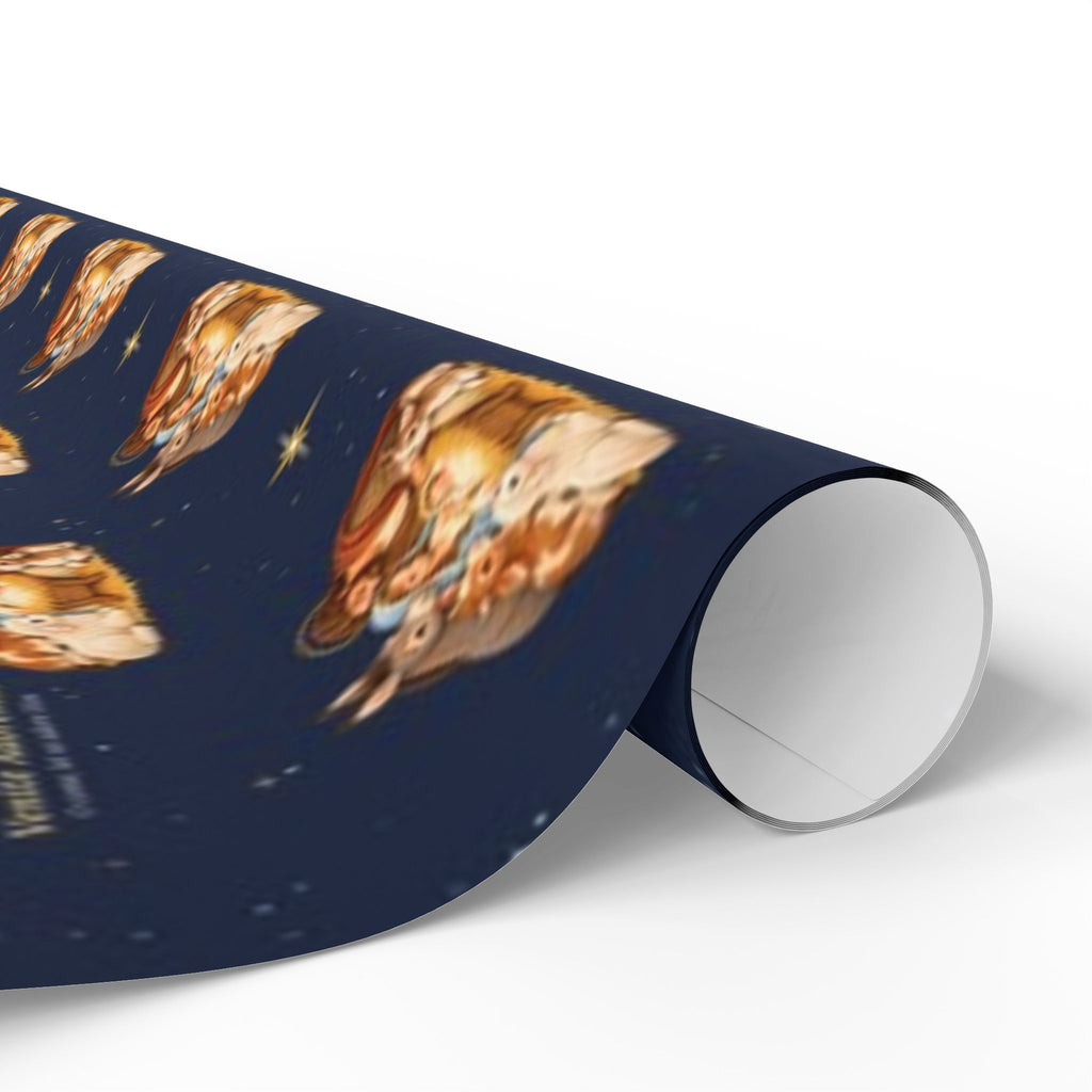 Nativity wrapping paper, close-up of the Holy Family and Christ Child in the manger