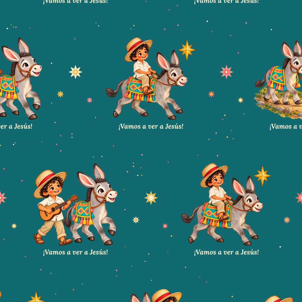 Turquoise Burrito Navideño Christmas wrapping paper close-up